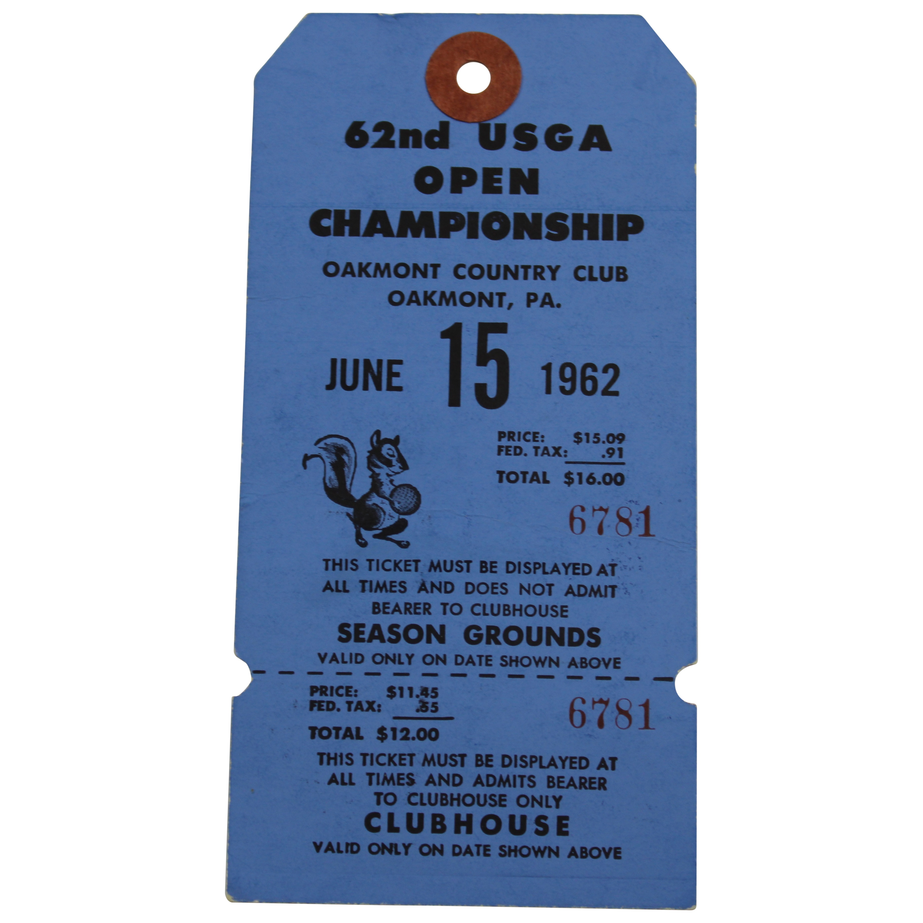 Lot Detail 1962 US Open at Oakmont CC Season Grounds Full Unused Ticket 6781
