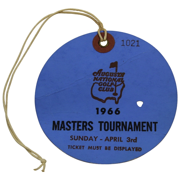 1966 Masters Tournament Sunday Practice Rd Ticket #1021 - Jack Nicklaus Winner
