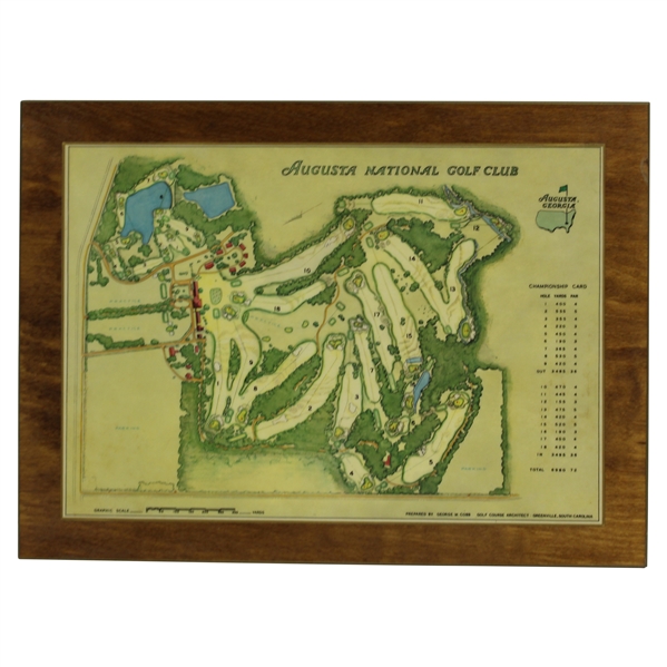 Chi Chi Rodriguez's 1968 Augusta National Golf Club Course Map on Wooden Plaque Contestant Gift