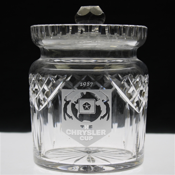 Chi Chi Rodriguezs 1987 The Chrysler Cup Glass Trophy Jar with Removable Lid