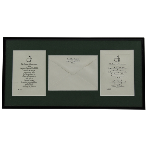 Pair of 2006 Masters Tournament Invitations with Envelope - Participate & Presence - Framed