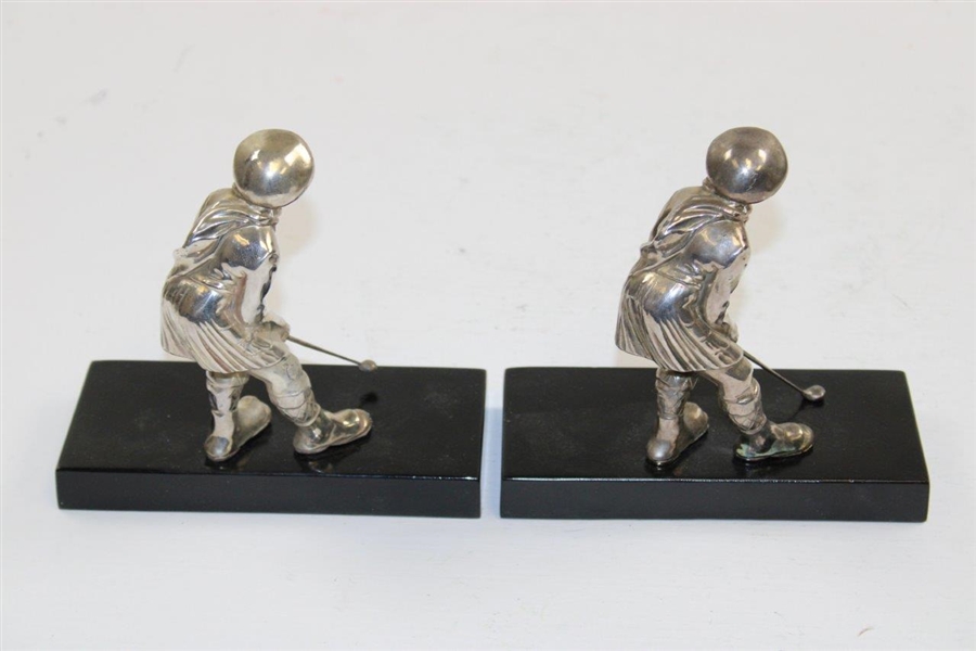 Pair of Silver Plated Golfer Bookends in Kilts