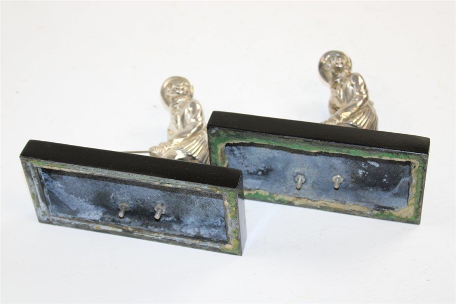Pair of Silver Plated Golfer Bookends in Kilts