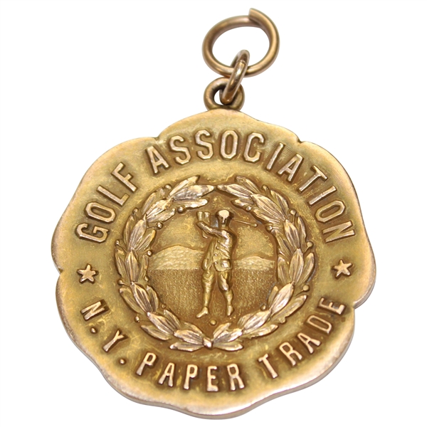 1914 New York Paper Trade Golf Association Solid 14k Gold Winners Medal -  Montclair NJ