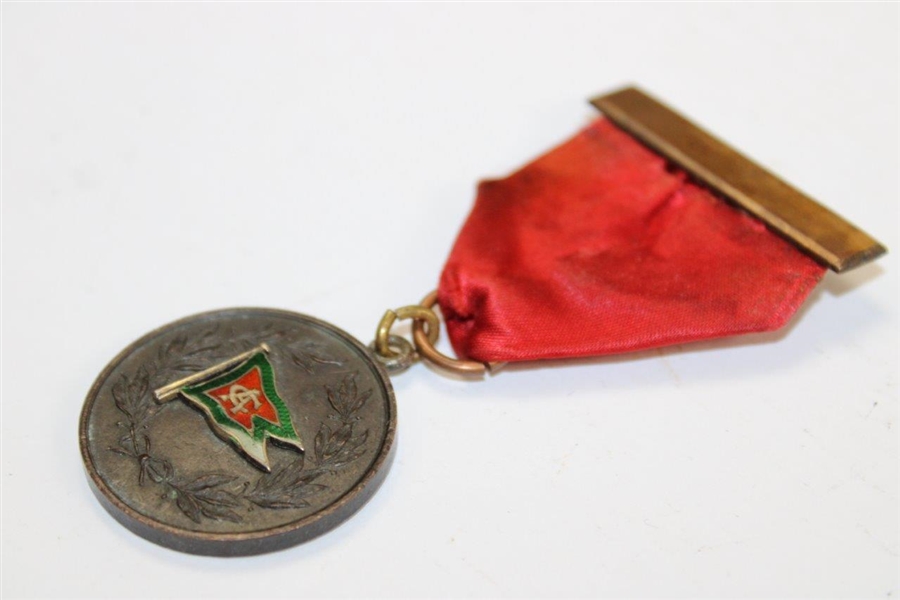 Vintage Green & Red Enameled Flag Unmarked Medal with Ribbon