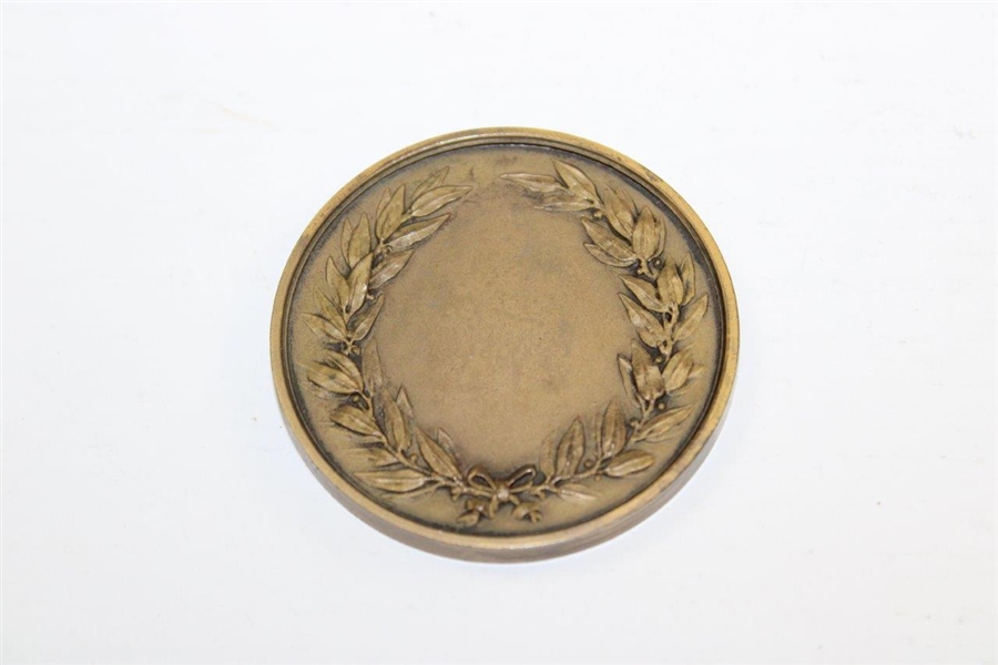 Vintage Circa Pre-1910 Unmarked Medal with Great Golfing Scene in Previously Painted Wooden Case
