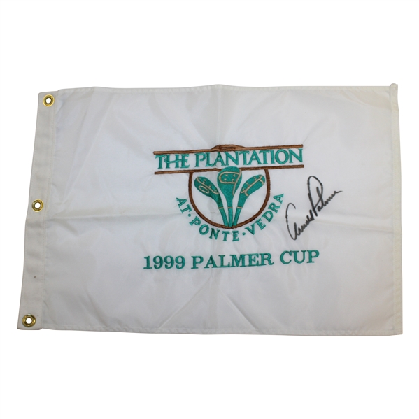 Arnold Palmer Signed 1999 Palmer Cup The Plantation Embroidered Flag JSA ALOA