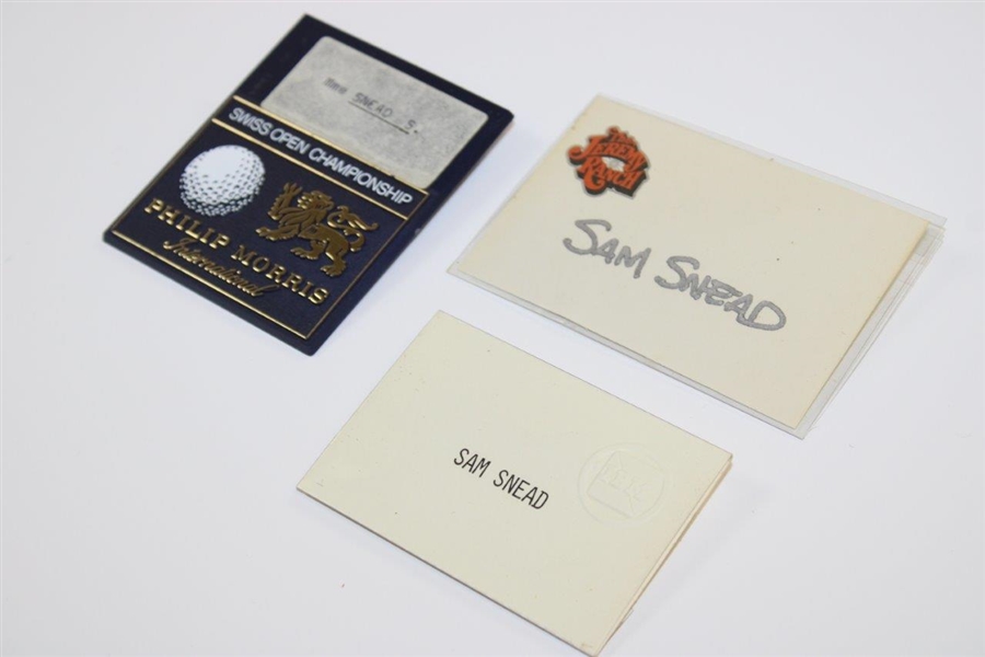 Sam Snead's Swiss Open Championship Badge with Two (2) Name Cards