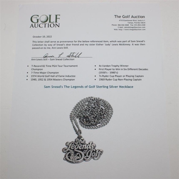 Sam Snead's The Legends of Golf Sterling Silver Necklace