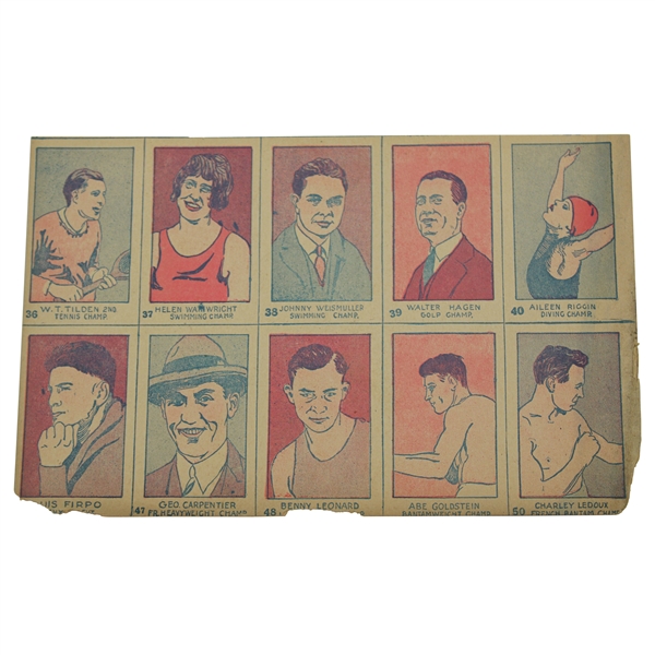 1926 W512 Walter Hagen Rookie Card on Uncut Sheet of Ten Cards