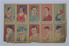 1926 W512 Walter Hagen Rookie Card on Uncut Sheet of Ten Cards