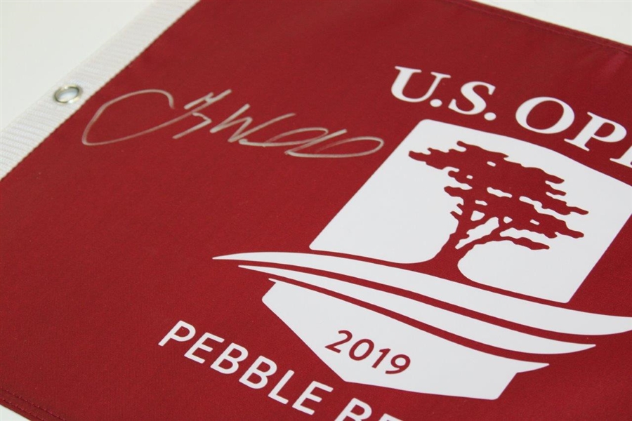 Gary Woodland Signed 2019 US Open at Pebble Beach Red Screen Flag JSA ALOA