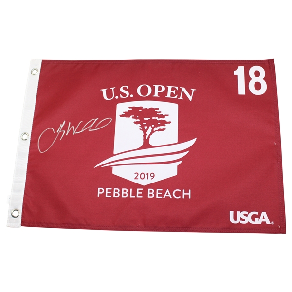 Gary Woodland Signed 2019 US Open at Pebble Beach Red Screen Flag JSA ALOA