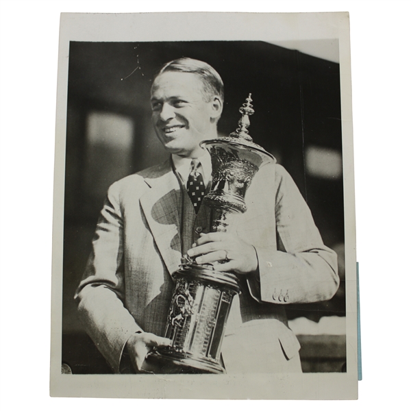 Bobby Jones with US Amateur Trophy 1929 Wire Photo - 1st Year With New Havemeyer Trophy