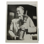 Bobby Jones with US Amateur Trophy 1929 Wire Photo - 1st Year With New Havemeyer Trophy