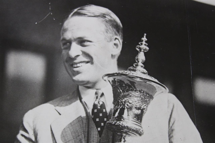 Bobby Jones with US Amateur Trophy 1929 Wire Photo - 1st Year With New Havemeyer Trophy