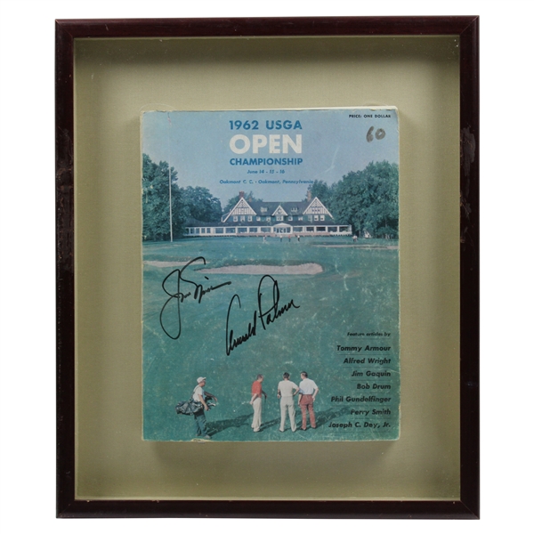 Jack Nicklaus & Arnold Palmer Signed 1962 US Open at Oakmont Program in Frame - Jacks 1st Win JSA ALOA
