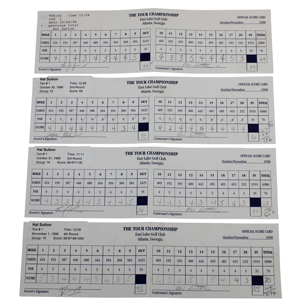 Hal Suttons 1998 TOUR Championship at East Lake GC Winning Official Scorecards JSA ALOA