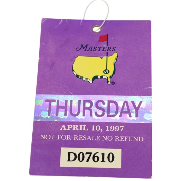 1997 Masters Tournament Thursday Ticket #D07610 - Tiger Woods First Masters Win