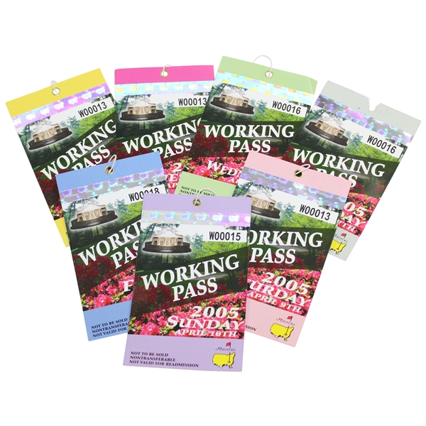 2005 Masters Tournament Complete Set of Working Pass Tickets - Monday-Sunday - Tiger Win