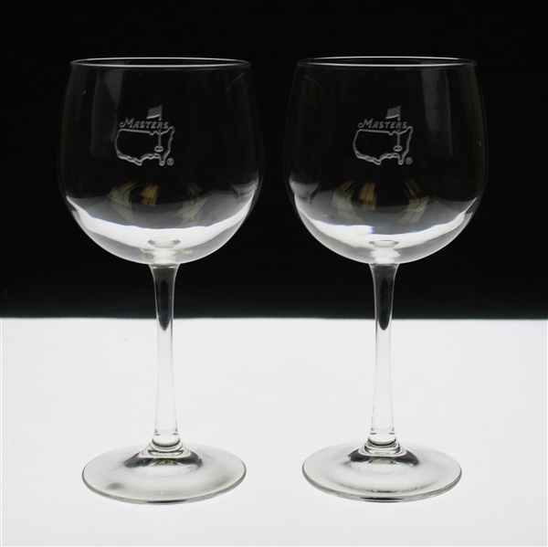 Pair of Classic Masters Tournament Logo Red Wine Stem Glasses