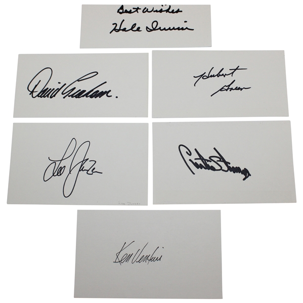 US Open Champs Venturi, Irwin, Graham, Green, Janzen & Strange Signed Cards JSA ALOA