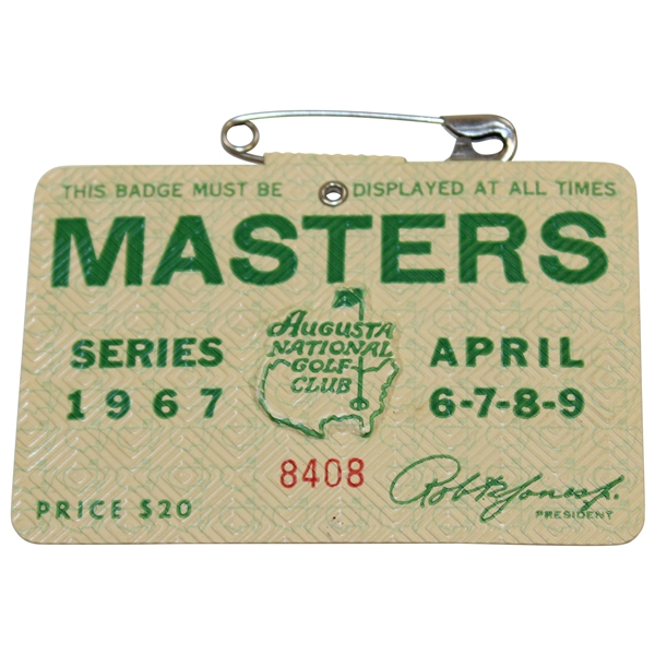 1967 Masters Tournament SERIES Badge #8408 - Gay Brewer Winner