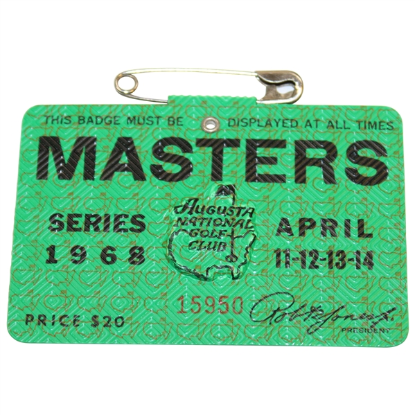 1968 Masters Tournament SERIES Badge #15950 - Bob Goalby Winner