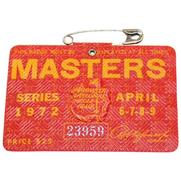 1972 Masters Tournament SERIES Badge #23959 - Jack Nicklaus Winner