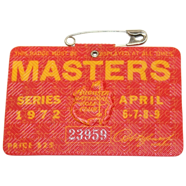 1972 Masters Tournament SERIES Badge #23959 - Jack Nicklaus Winner
