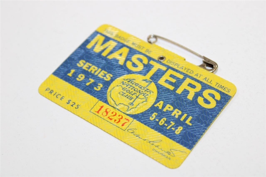 1973 Masters Tournament SERIES Badge #18237 - Tommy Aaron Winner