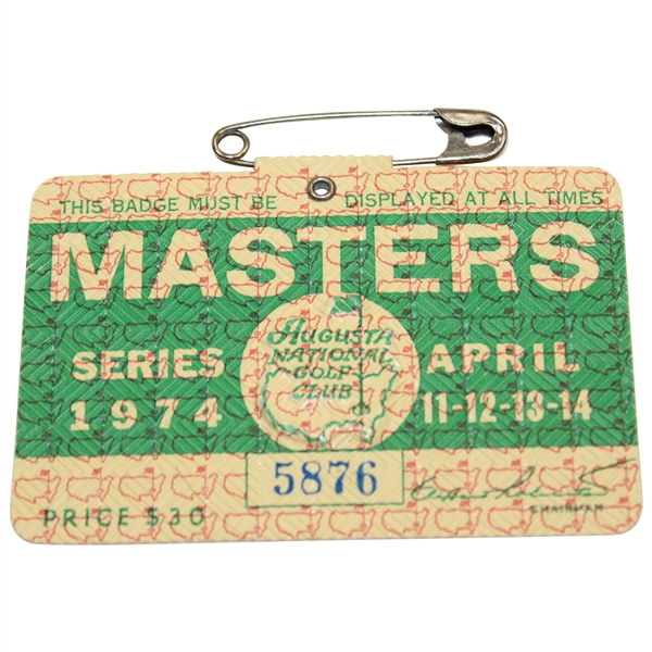 1974 Masters Tournament SERIES Badge #5876 - Gary Player Winner
