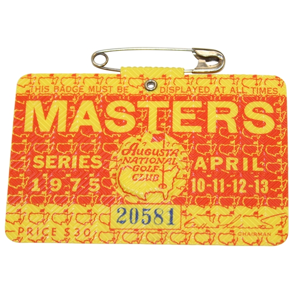 1975 Masters Tournament SERIES Badge #20581 - Jack Nicklaus Winner