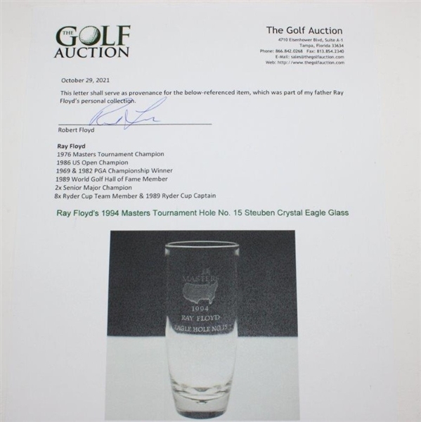 Ray Floyd's 1994 Masters Tournament Hole No. 15 Steuben Crystal Eagle Glass