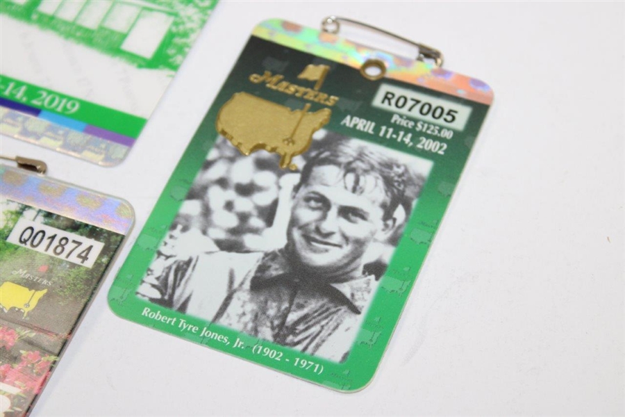 2001, 2002, 2005 & 2019 Masters Tournament SERIES Badges - Four of Tiger's Masters Wins