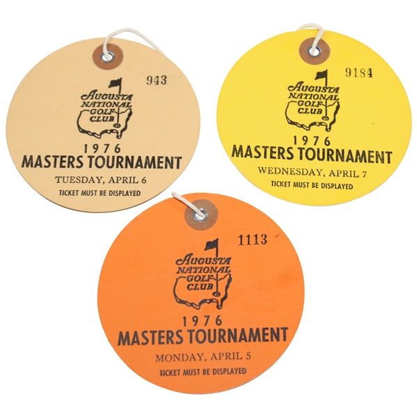 1976 Masters Tournament Monday, Tuesday, & Wednesday Tickets
