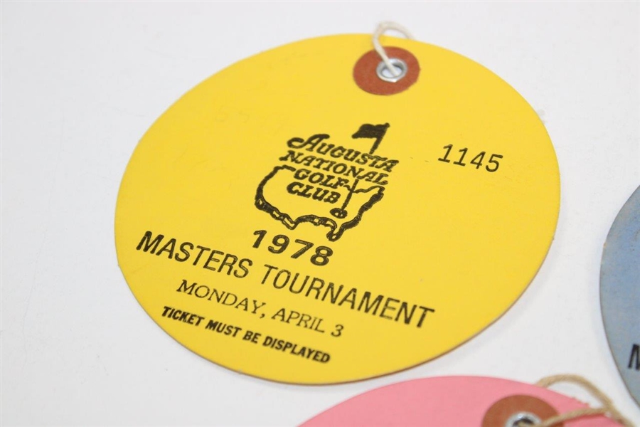 1977 (Wed), 1978 (Mon) & 1978 (Wed) Masters Tournament Tickets