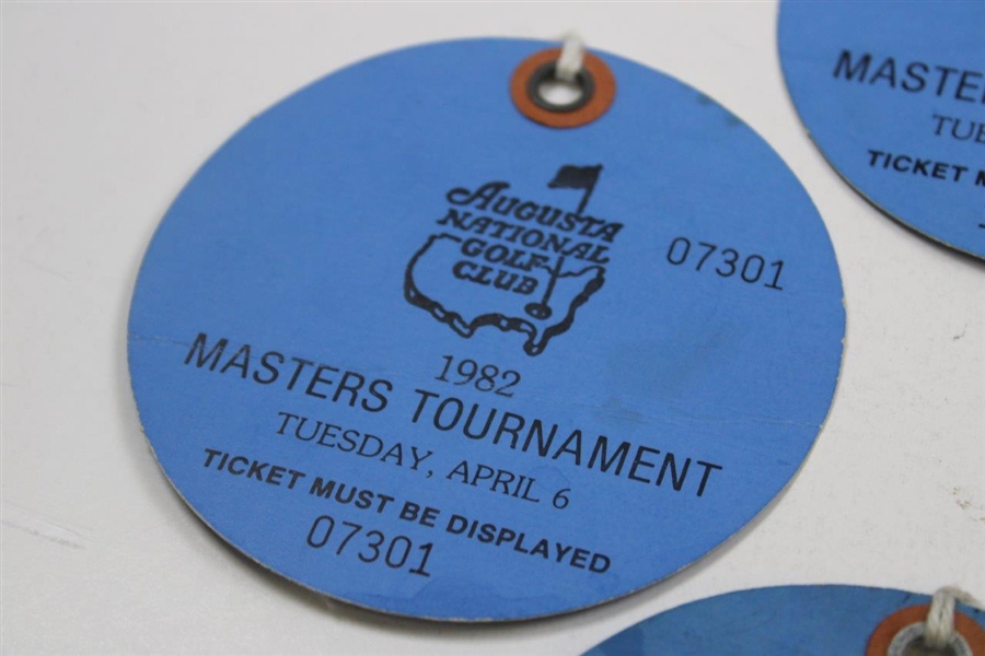 Tom Watson Signed 1982 Masters Tournament Tuesday Ticket Plus Three (3) Tickets JSA ALOA