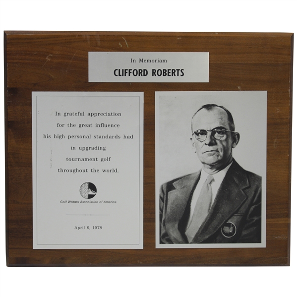1978 In Memoriam Clifford Roberts GWAA Awarded Plaque - April 6th