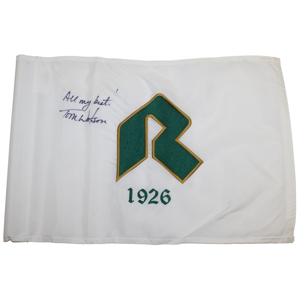 Tom Watson Signed Riviera 1926 Embroidered Course Flag with All my best JSA ALOA