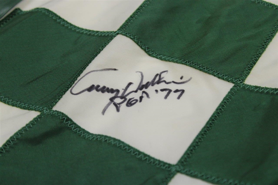 Lanny Wadkins Signed Green/White Checkered Pebble Beach Course Flag with 'PGA '77' JSA ALOA