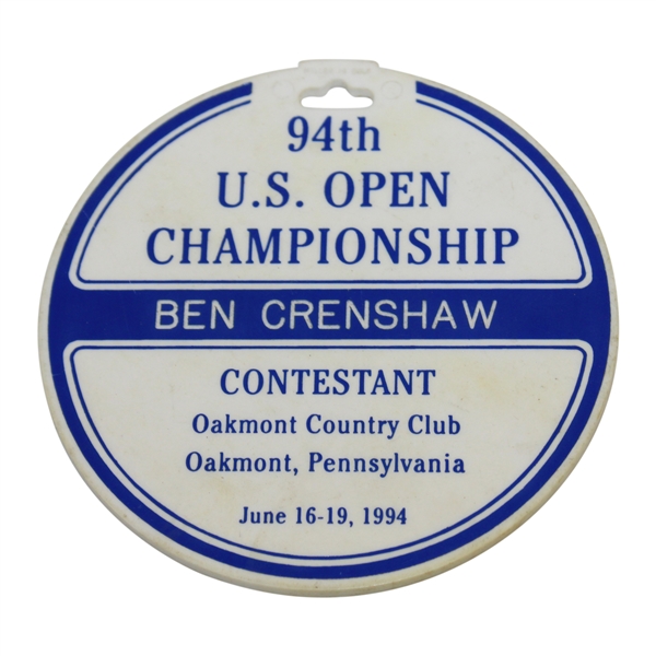 Ben Crenshaws 1994 US Open at Oakmont Country Club Contestant Bag Tag
