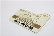 Andy Williams' Personal Used 1978 Bob Hope Desert Classic Contestant Badge - Linn Strickler Collection