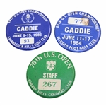 1978, 1984 & 1986 US Open Official Caddie Badges - Linn Strickler Collection