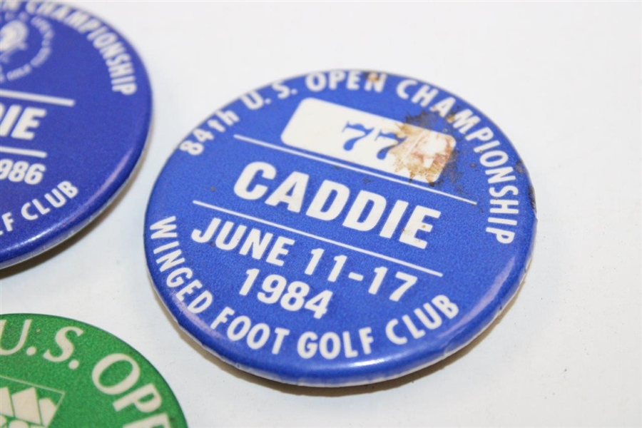 1978, 1984 & 1986 US Open Official Caddie Badges - Linn Strickler Collection