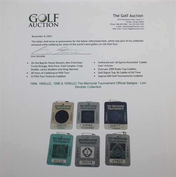1994, 1995(x2), 1996 & 1998(x2) The Memorial Tournament Official Badges - Linn Strickler Collection