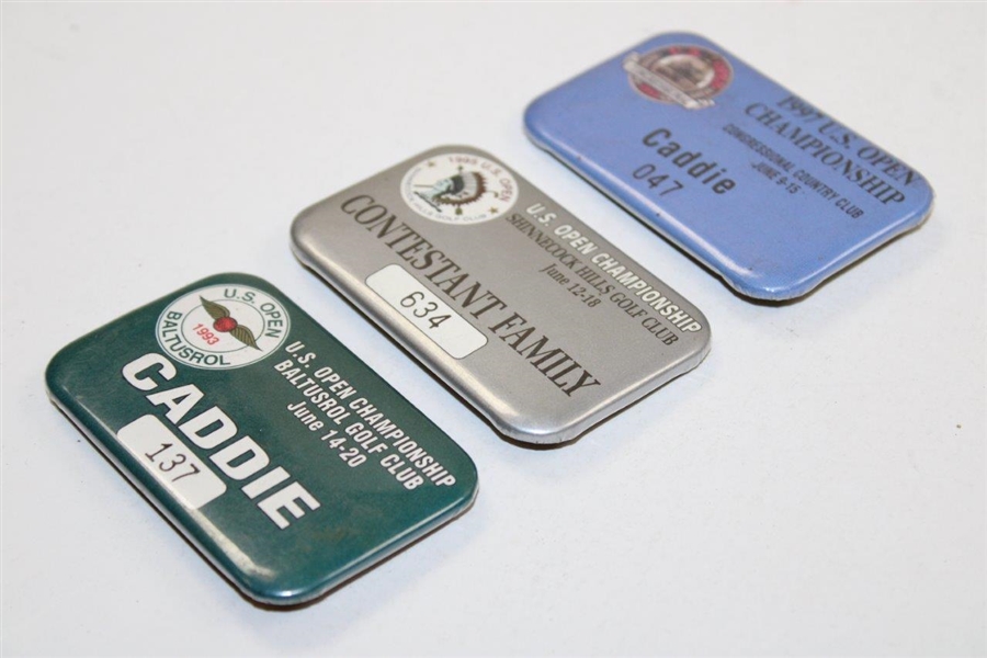 1993, 1995 & 1997 US Open Official Caddie & Contestant Family Badges - Linn Strickler Collection