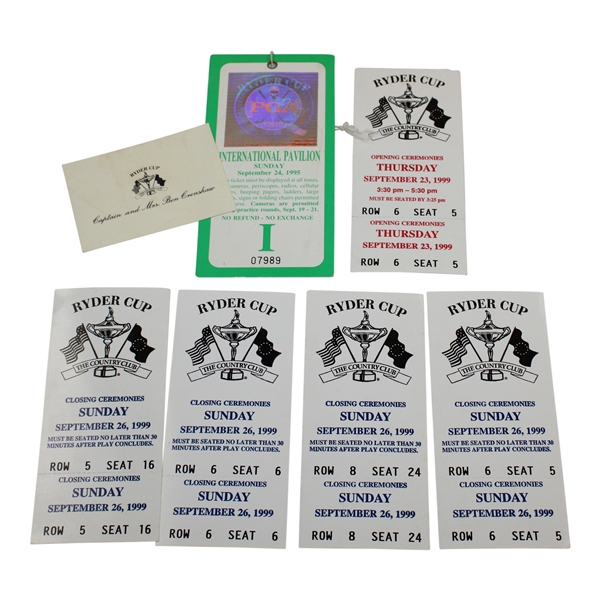 1999 Ryder Cup Opening/Closing Ceremonies Tickets w/1995 Ryder Cup Ticket - Linn Strickler Collection
