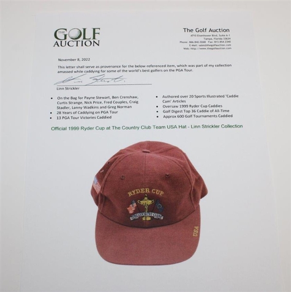 Official 1999 Ryder Cup at The Country Club Team USA Hat - Linn Strickler Collection