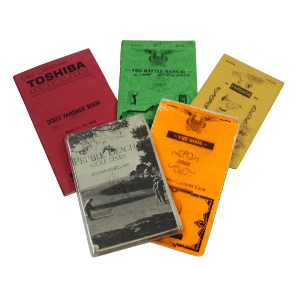Five (5) Misc Official Yardage Books - Pebble, Riviera, & others - Linn Strickler Collection